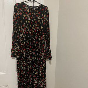 Floral Long Sleeve Flounce Sleeve Maxi Dress. Size US 14